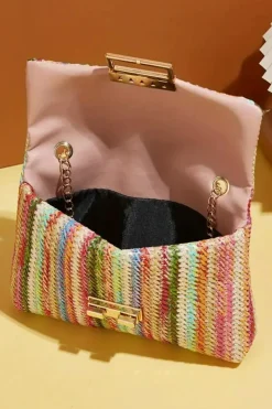 Hot Dear-Lover Bohemian Woven Gold Chain Shoulder Bag Strawberry Pink