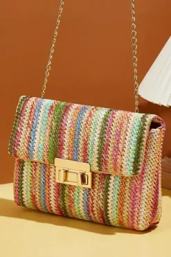 Hot Dear-Lover Bohemian Woven Gold Chain Shoulder Bag Strawberry Pink