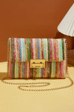 Hot Dear-Lover Bohemian Woven Gold Chain Shoulder Bag Strawberry Pink