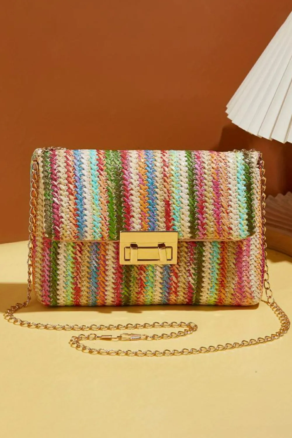 Hot Dear-Lover Bohemian Woven Gold Chain Shoulder Bag Strawberry Pink