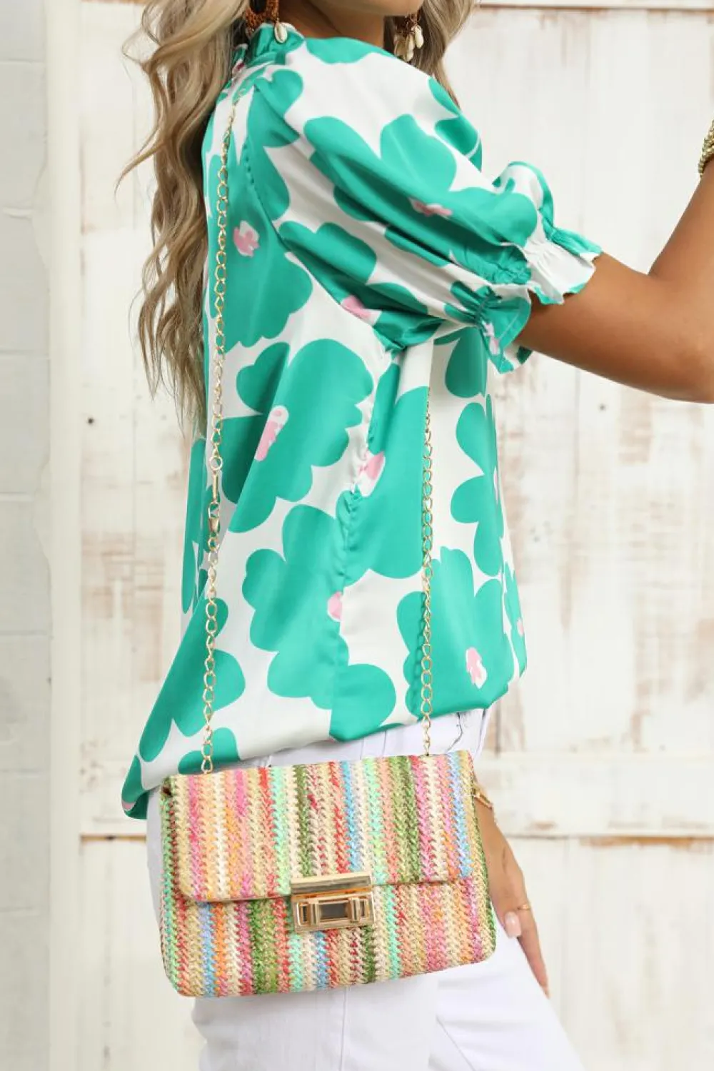 Hot Dear-Lover Bohemian Woven Gold Chain Shoulder Bag Strawberry Pink