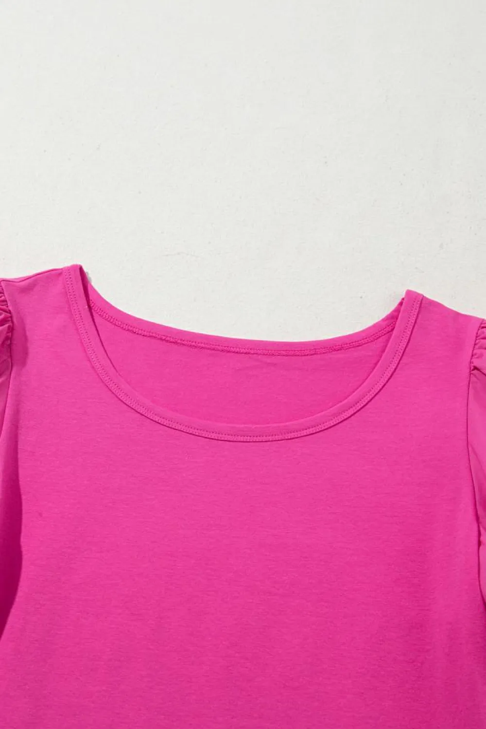 Discount Dear-Lover Casual Round Neck Bubble Sleeve T-shirt Strawberry Pink