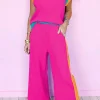 Clearance Dear-Lover Color Block Detail Casual Two-piece Set Strawberry Pink