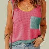 Hot Dear-Lover Color Block Patched Pocket Breathable Knit Tank Top Strawberry Pink