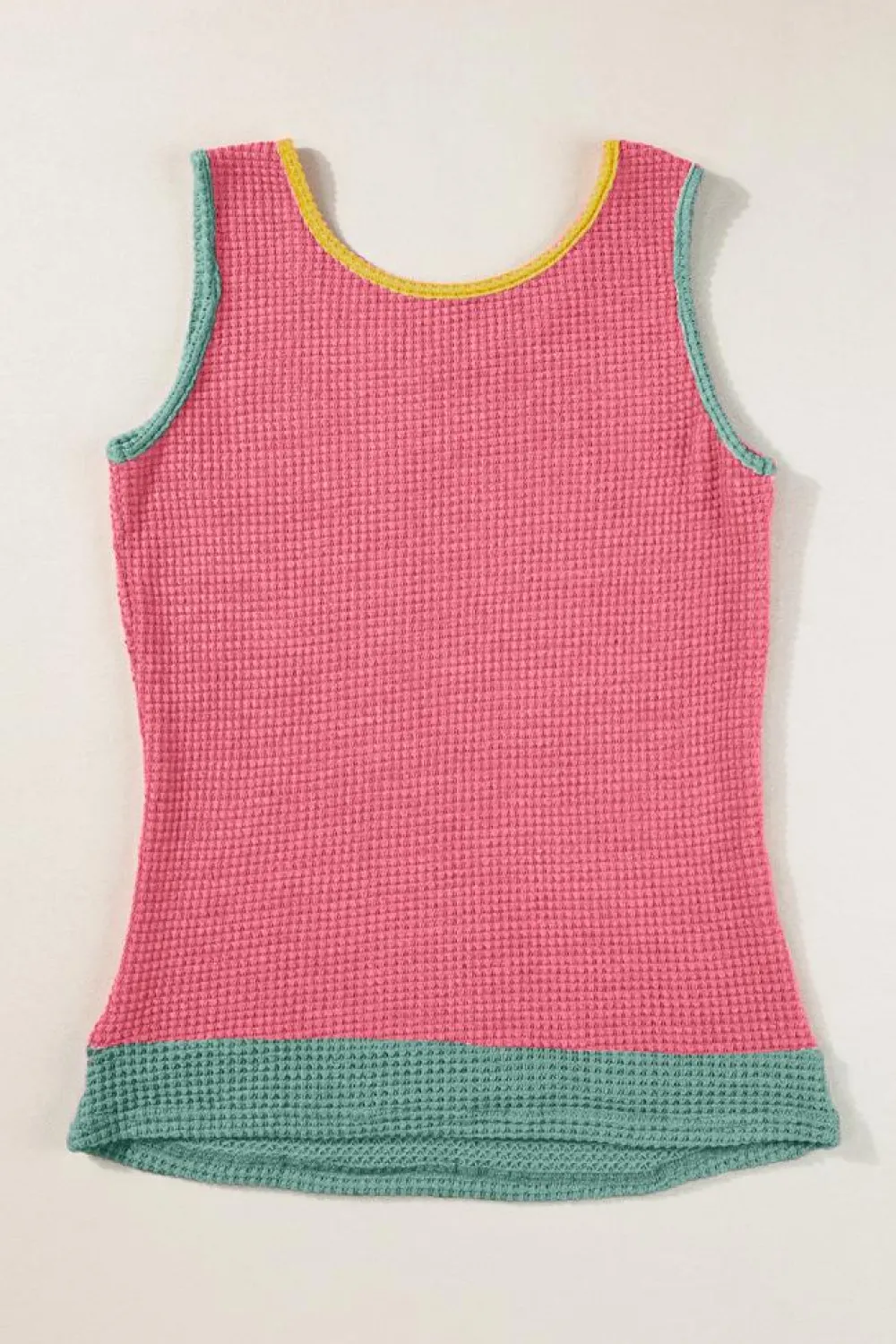 Hot Dear-Lover Color Block Patched Pocket Breathable Knit Tank Top Strawberry Pink