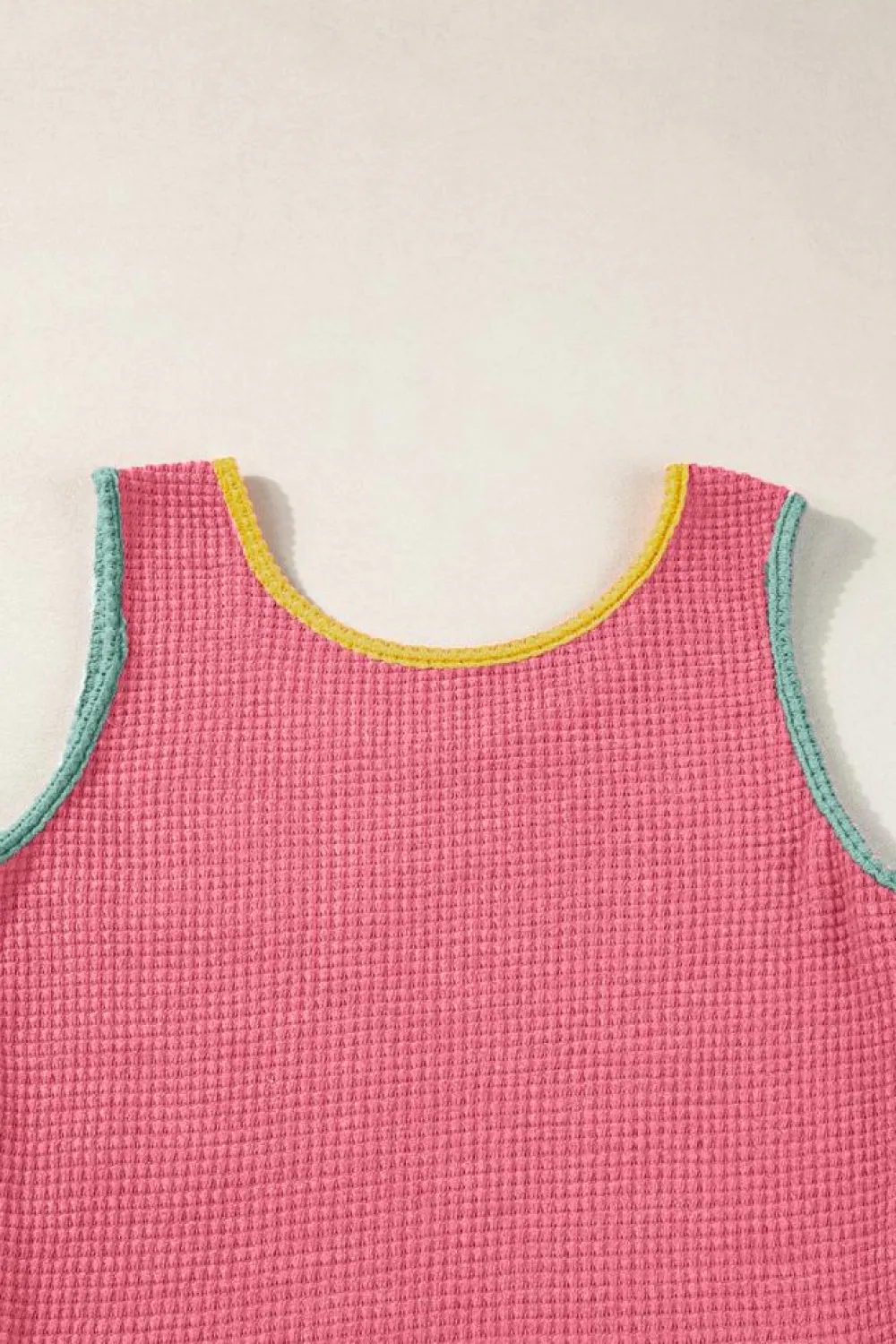 Hot Dear-Lover Color Block Patched Pocket Breathable Knit Tank Top Strawberry Pink
