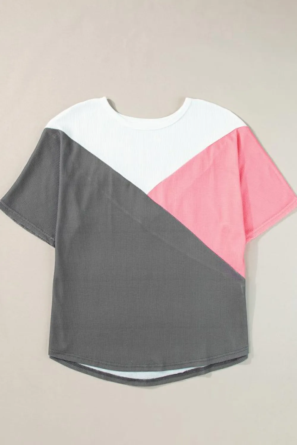 Discount Dear-Lover Colorblock Waffle Knit Half Sleeve T Shirt Strawberry Pink