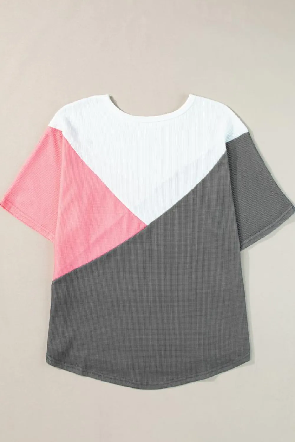 Discount Dear-Lover Colorblock Waffle Knit Half Sleeve T Shirt Strawberry Pink