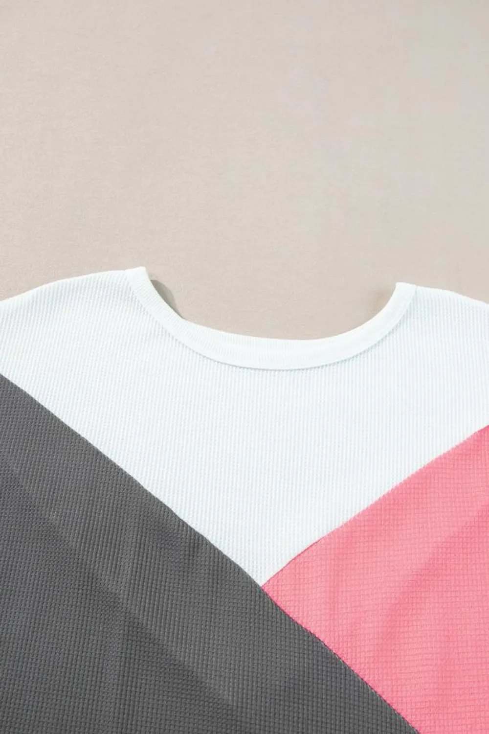 Discount Dear-Lover Colorblock Waffle Knit Half Sleeve T Shirt Strawberry Pink