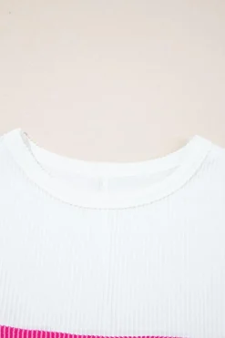 Clearance Dear-Lover Colorblock Corded Drop Shoulder Short Sleeve Top Strawberry Pink