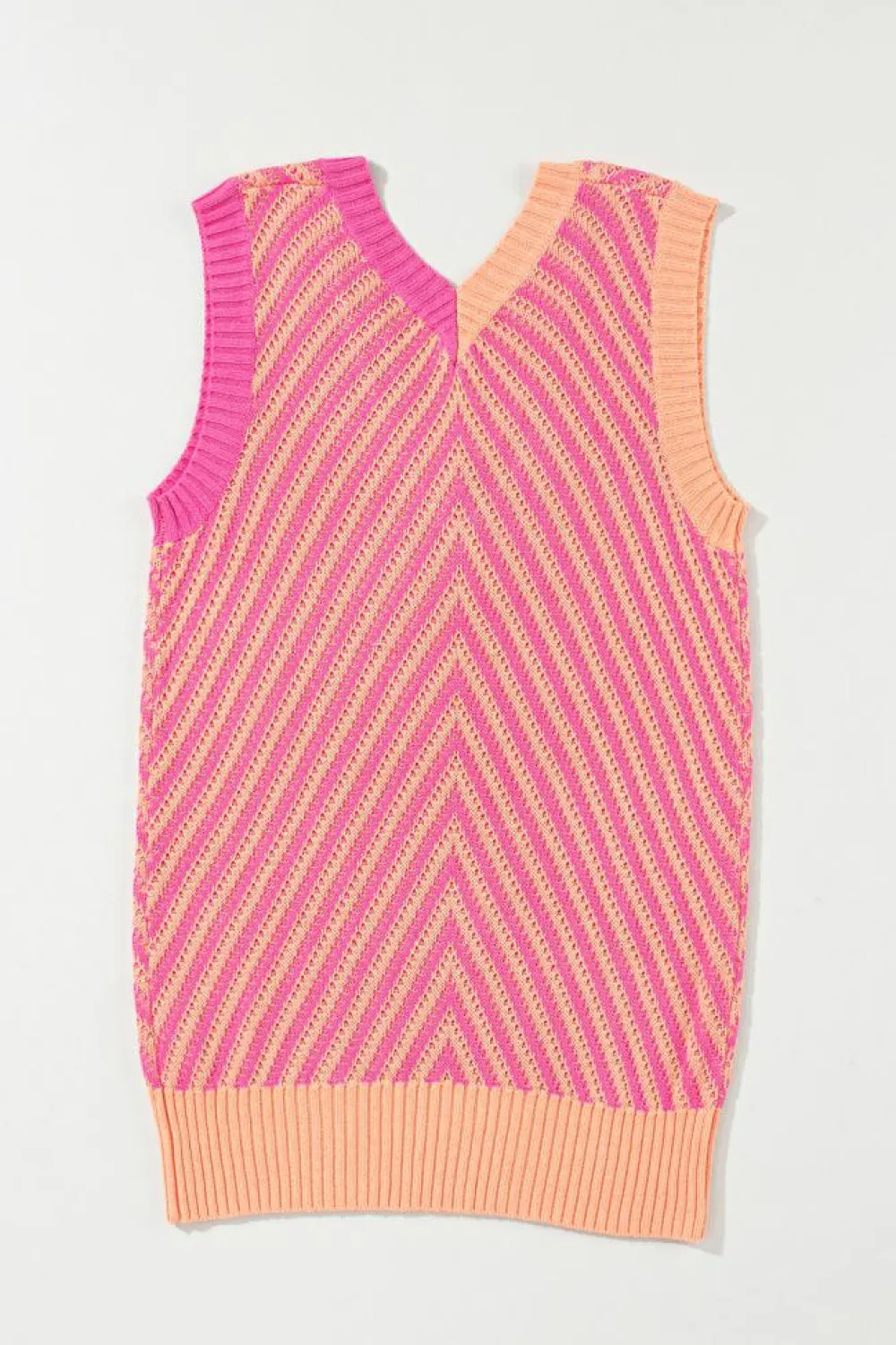 Clearance Dear-Lover Contrast Chevron Knit V Neck Sweater Vest Strawberry Pink