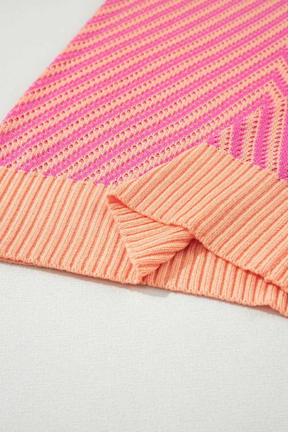 Clearance Dear-Lover Contrast Chevron Knit V Neck Sweater Vest Strawberry Pink