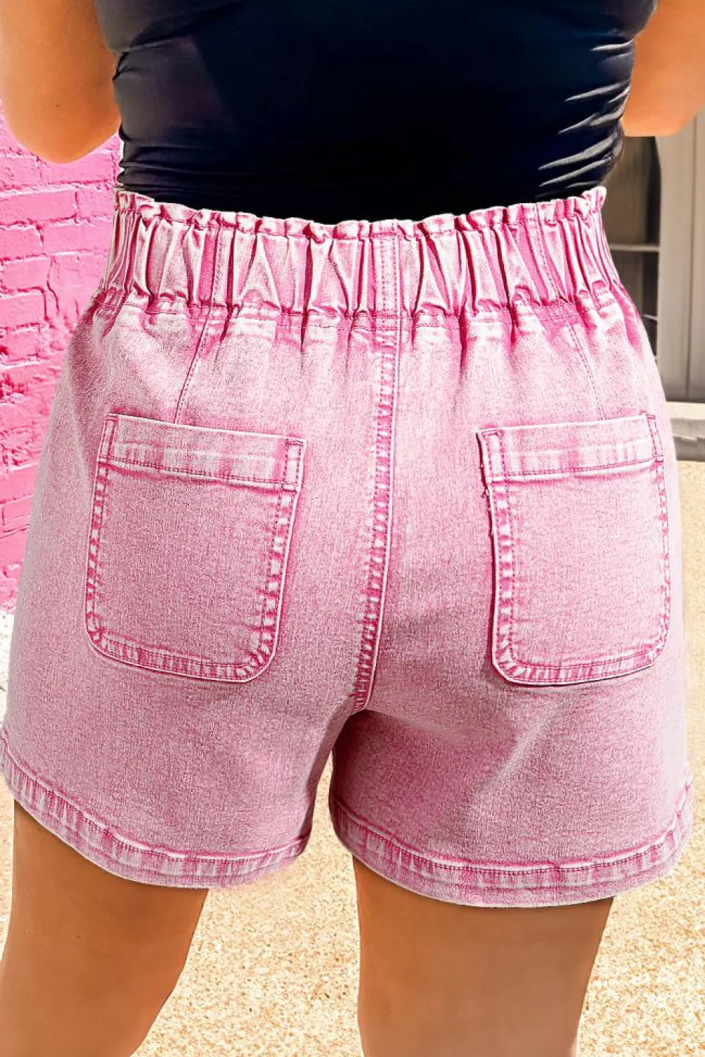 Best Dear-Lover Elastic High Waisted Denim Shorts Strawberry Pink