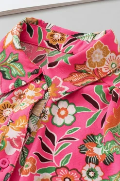New Dear-Lover Floral Print Smocked Cuff Puff Sleeve Shirt Strawberry Pink