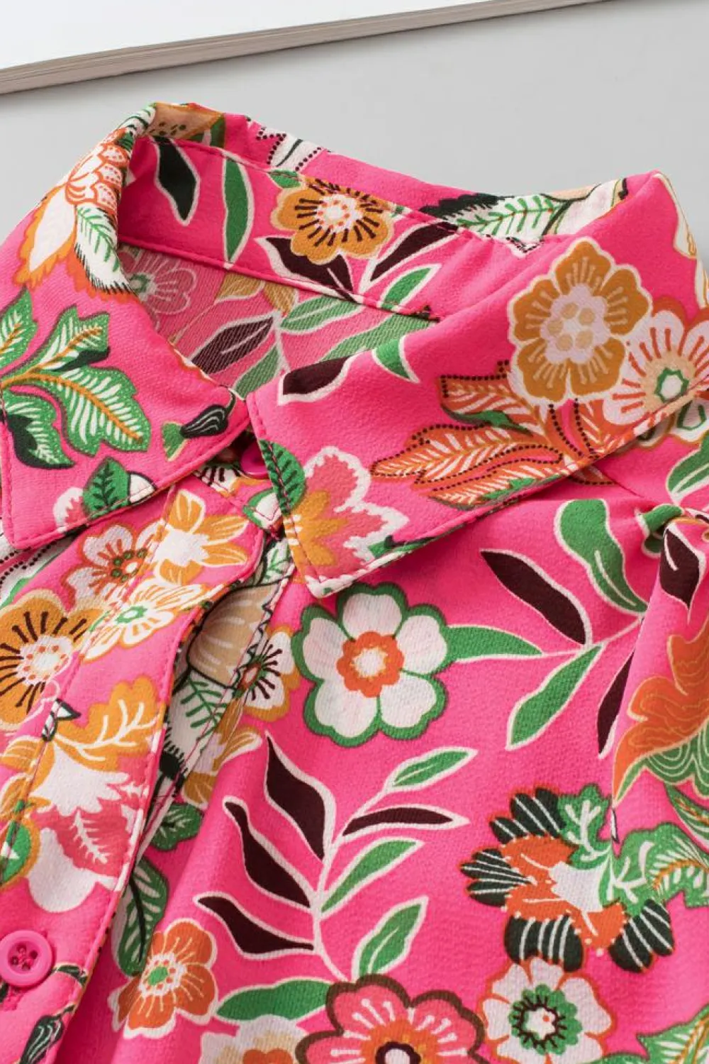 New Dear-Lover Floral Print Smocked Cuff Puff Sleeve Shirt Strawberry Pink