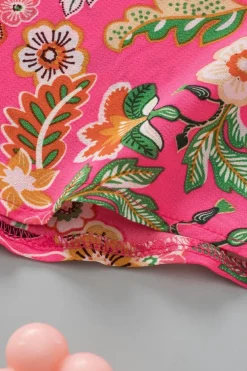 New Dear-Lover Floral Print Smocked Cuff Puff Sleeve Shirt Strawberry Pink