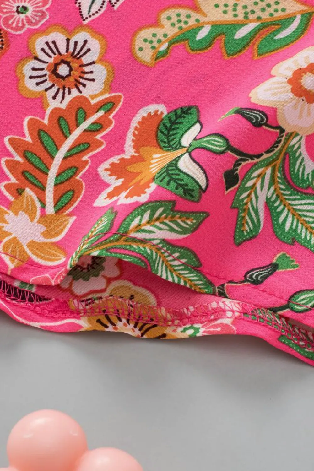 New Dear-Lover Floral Print Smocked Cuff Puff Sleeve Shirt Strawberry Pink
