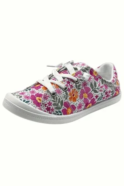 Hot Dear-Lover Flower Print Lace-up Decor Slip-on Canvas Shoes Strawberry Pink