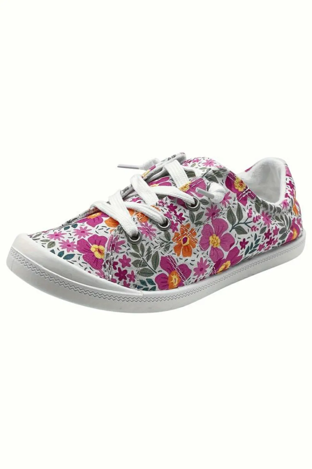 Hot Dear-Lover Flower Print Lace-up Decor Slip-on Canvas Shoes Strawberry Pink