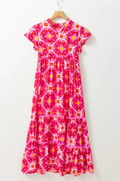 Outlet Dear-Lover Geo Print V-neck Maxi Dress Strawberry Pink