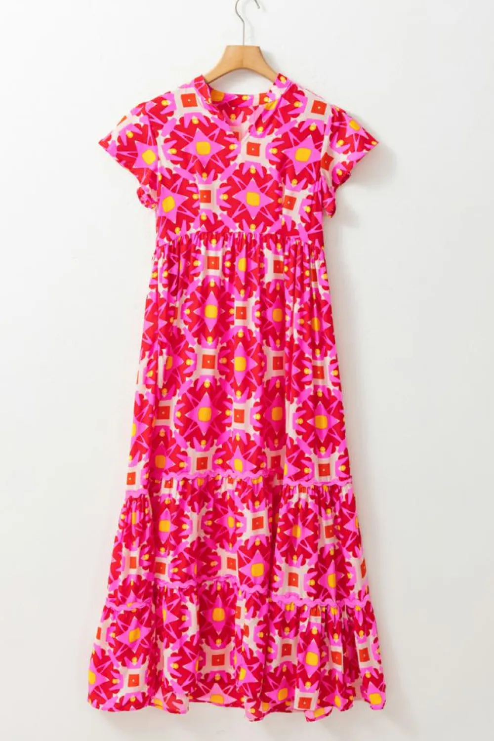 Outlet Dear-Lover Geo Print V-neck Maxi Dress Strawberry Pink