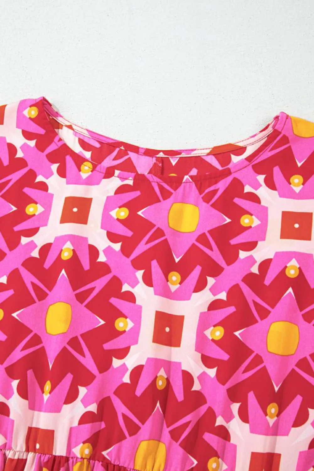 Outlet Dear-Lover Geometric Print Smocked Long Sleeve Mini Dress Strawberry Pink