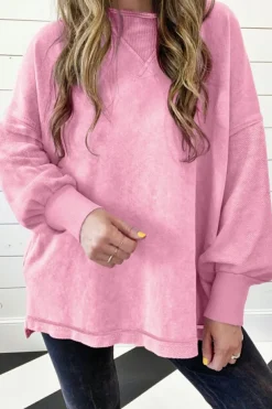 Discount Dear-Lover Mineral Wash Drop Shoulder Pullover Sweatshirt Strawberry Pink