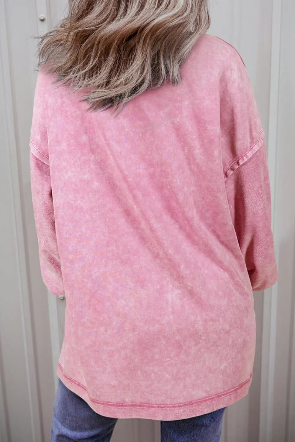 Discount Dear-Lover Mineral Wash Drop Shoulder Pullover Sweatshirt Strawberry Pink