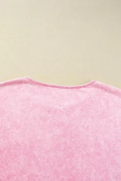 Hot Dear-Lover Mineral Wash Exposed Seam Drop Shoulder Oversized Tee Strawberry Pink