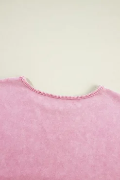 Discount Dear-Lover Mineral Wash Drop Shoulder Pullover Sweatshirt Strawberry Pink