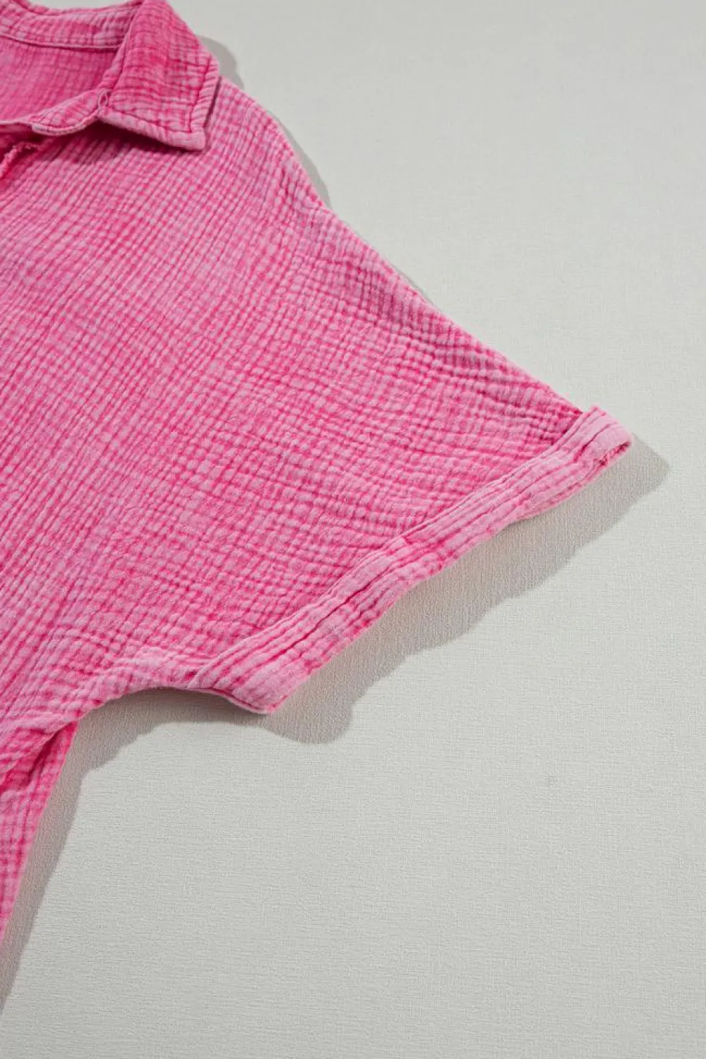 New Dear-Lover Mineral Wash Crinkle Split Neck Raw Hem Tiered Dress Strawberry Pink