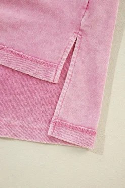 Discount Dear-Lover Mineral Wash Drop Shoulder Pullover Sweatshirt Strawberry Pink