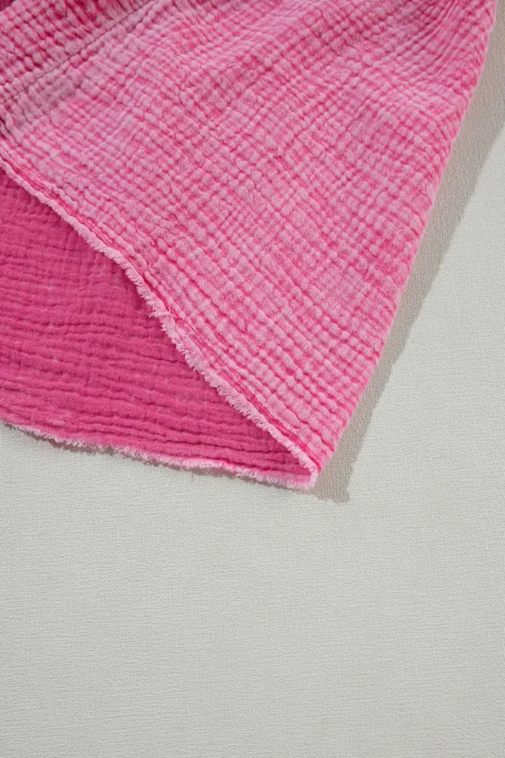 New Dear-Lover Mineral Wash Crinkle Split Neck Raw Hem Tiered Dress Strawberry Pink