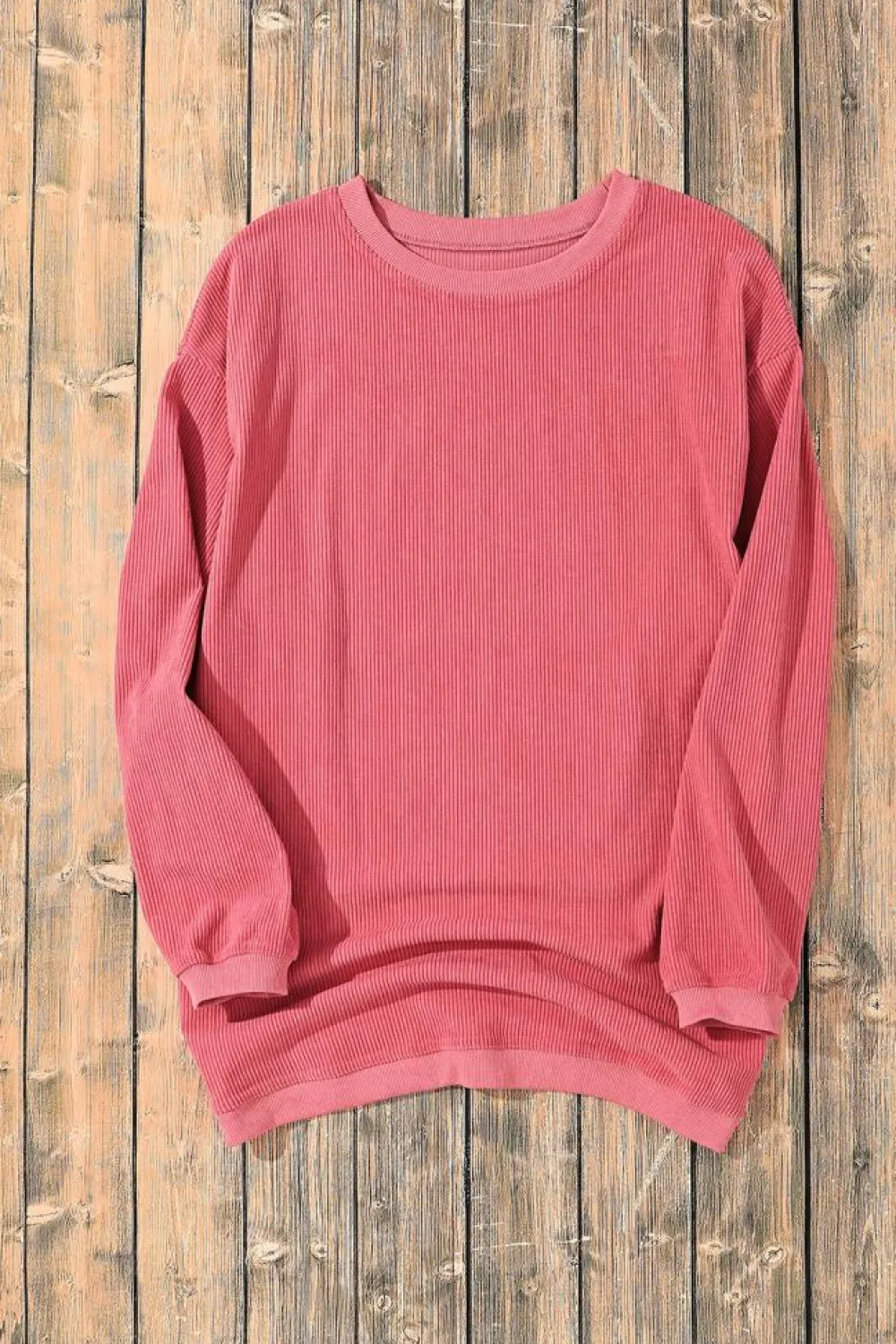 Fashion Dear-Lover Ribbed Corduroy Oversized Sweatshirt Strawberry Pink