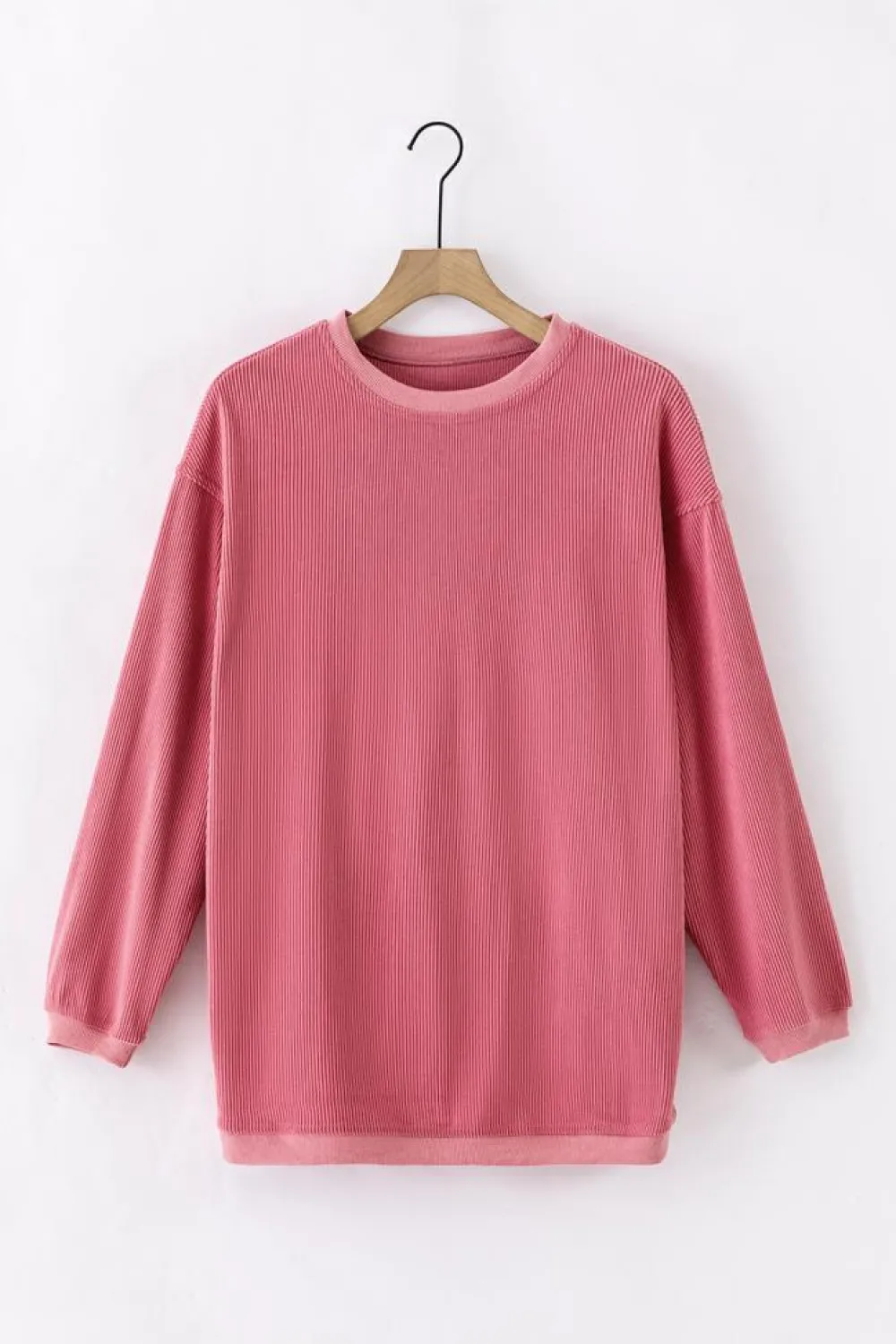Fashion Dear-Lover Ribbed Corduroy Oversized Sweatshirt Strawberry Pink