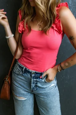 Outlet Dear-Lover Ruffled Wide Straps Slim Tank Top Strawberry Pink