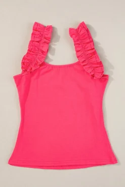 Outlet Dear-Lover Ruffled Wide Straps Slim Tank Top Strawberry Pink
