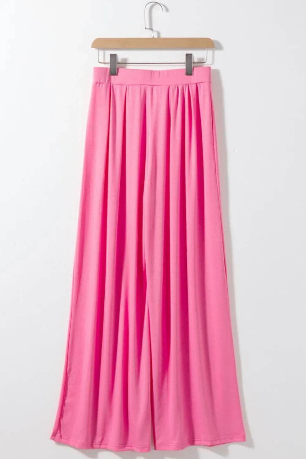 Fashion Dear-Lover Slim Fit Crop Top and Pleated Wide Leg Pants Set Strawberry Pink