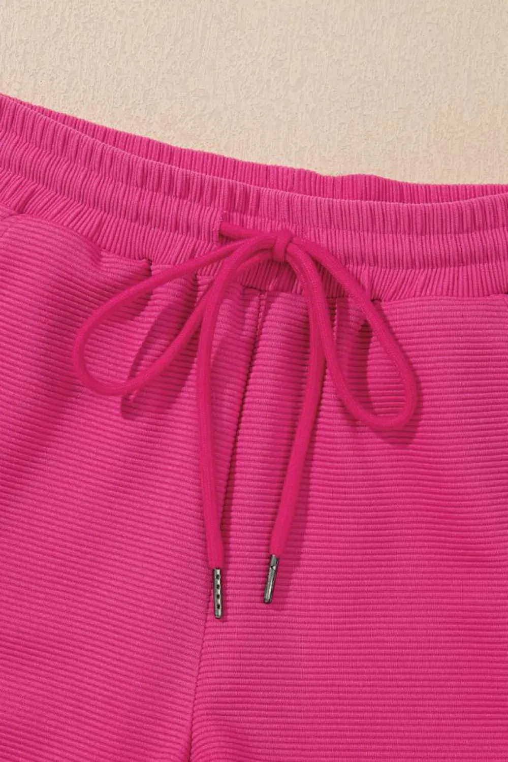Best Dear-Lover Striped Detail Flutter Sleeve Zipped Collar Short Set Strawberry Pink