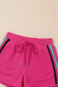 Best Dear-Lover Striped Detail Flutter Sleeve Zipped Collar Short Set Strawberry Pink