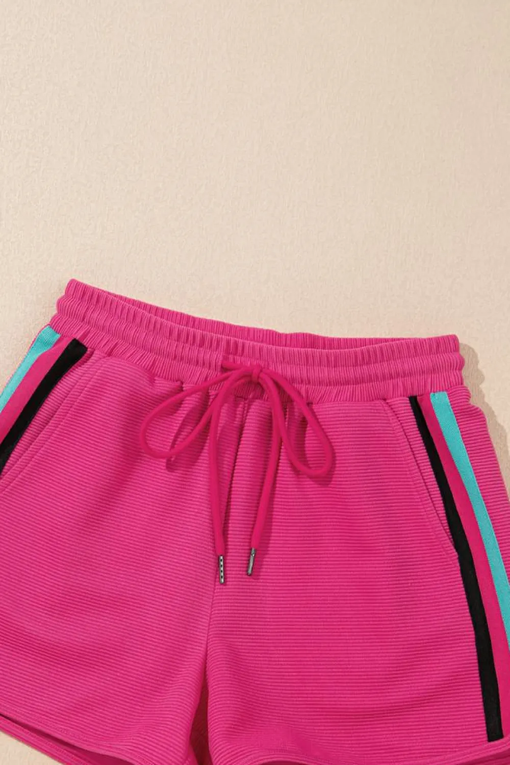 Best Dear-Lover Striped Detail Flutter Sleeve Zipped Collar Short Set Strawberry Pink