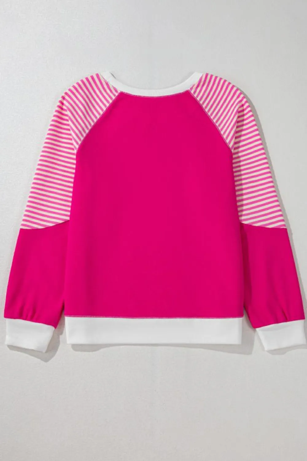 Clearance Dear-Lover Striped Patchwork Crew Neck Raglan Sleeve Top Strawberry Pink