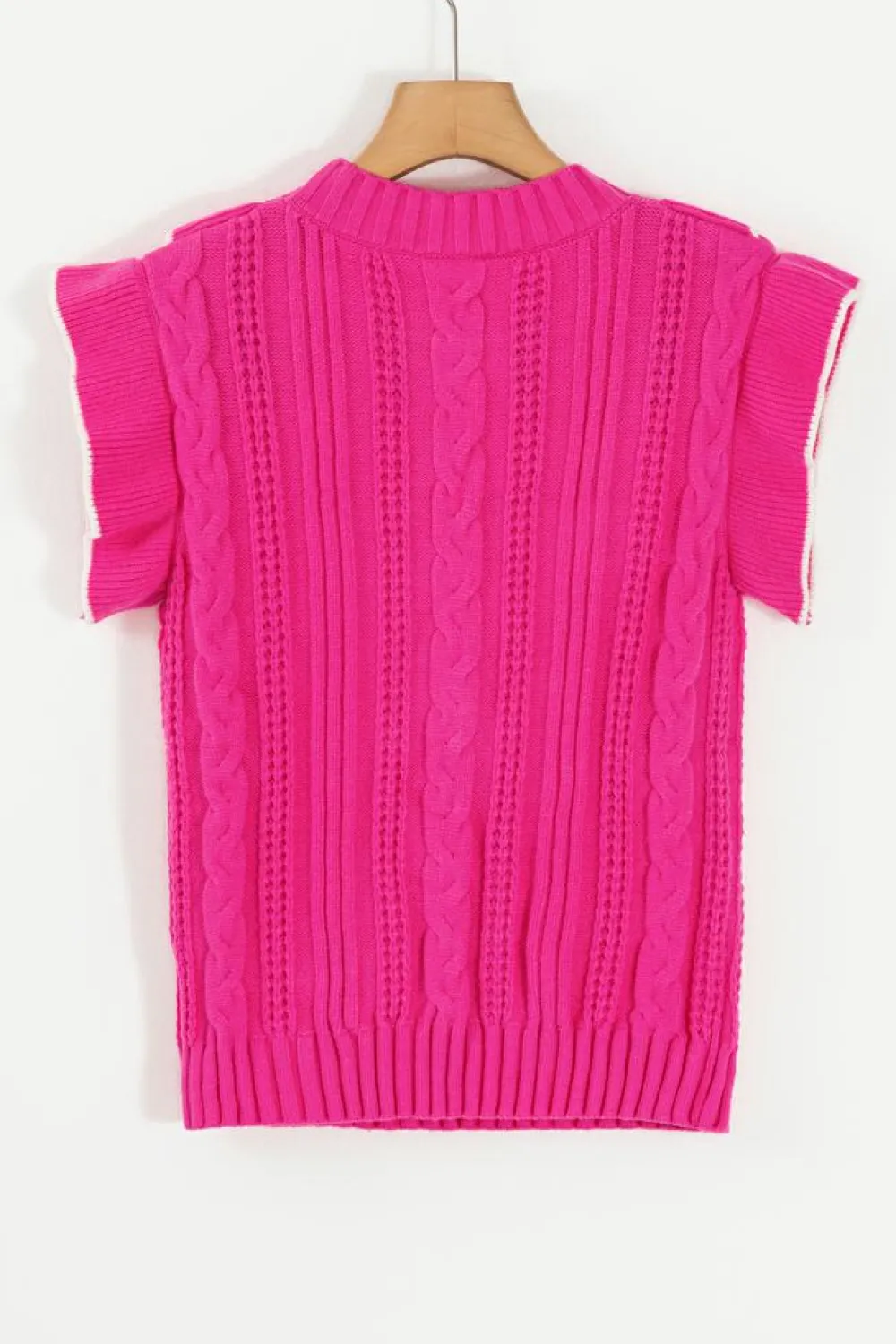Best Dear-Lover Textured Knit Ruffled Mock Neck Sweater Tank Strawberry Pink