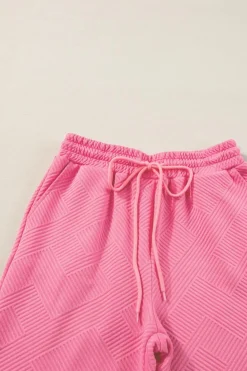 Fashion Dear-Lover Textured Loose Fit T Shirt and Drawstring Pants Set Strawberry Pink