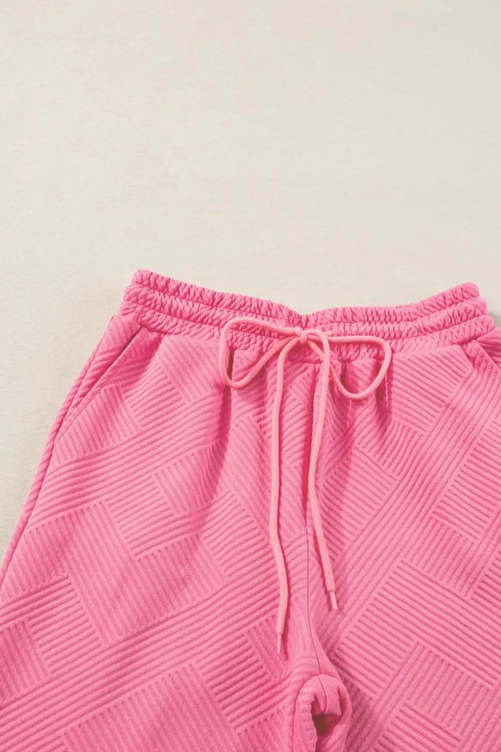 Fashion Dear-Lover Textured Loose Fit T Shirt and Drawstring Pants Set Strawberry Pink