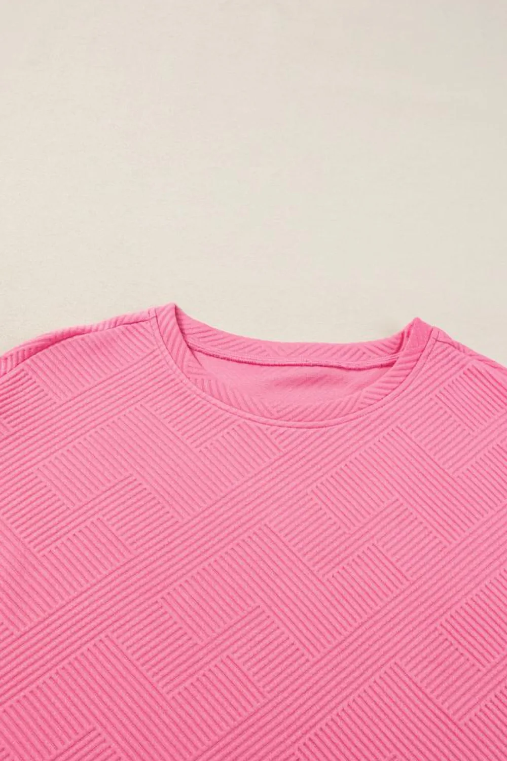 Fashion Dear-Lover Textured Loose Fit T Shirt and Drawstring Pants Set Strawberry Pink