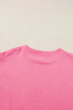 Fashion Dear-Lover Textured Loose Fit T Shirt and Drawstring Pants Set Strawberry Pink