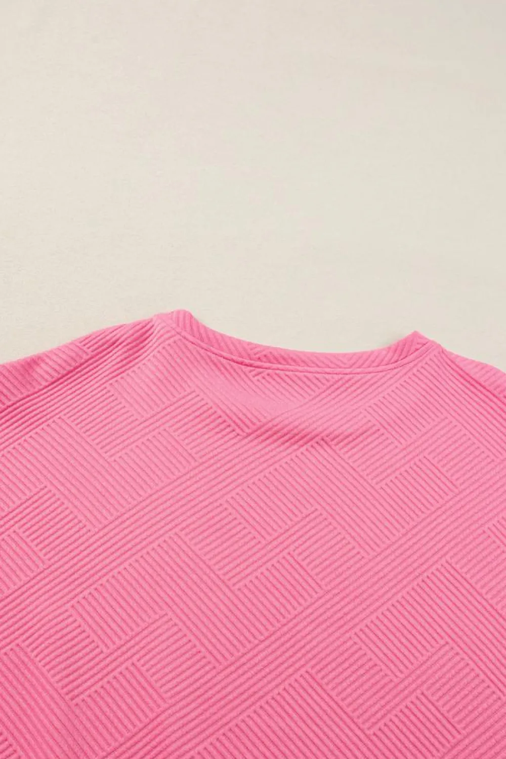 Fashion Dear-Lover Textured Loose Fit T Shirt and Drawstring Pants Set Strawberry Pink