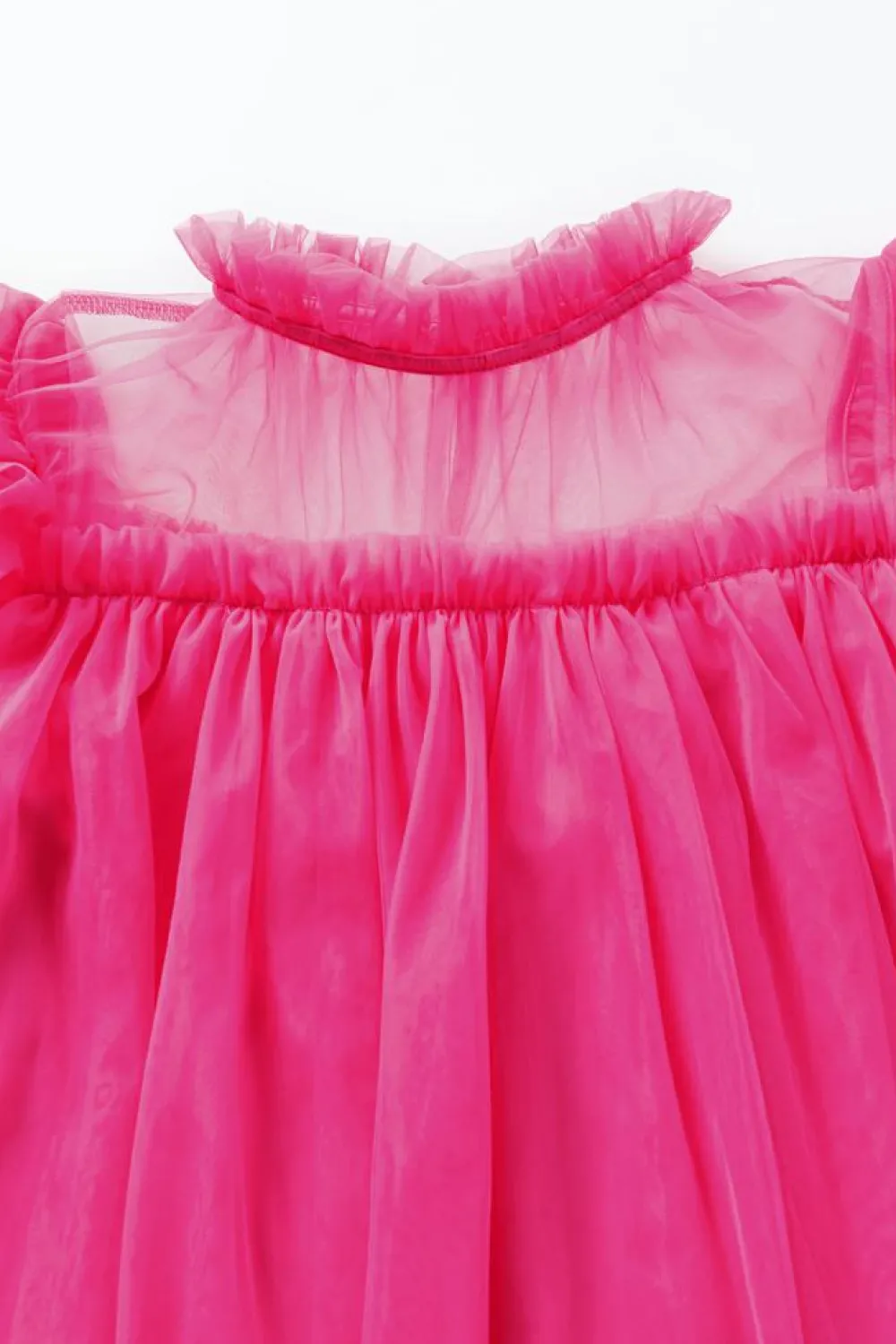 Hot Dear-Lover Tulle Ruffle Sleeve Flared Babydoll Blouse Strawberry Pink