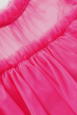Hot Dear-Lover Tulle Ruffle Sleeve Flared Babydoll Blouse Strawberry Pink
